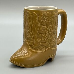 Vintage Ceramarte Brazil Brown Boot Floral Embossed Coffee Tea Mug